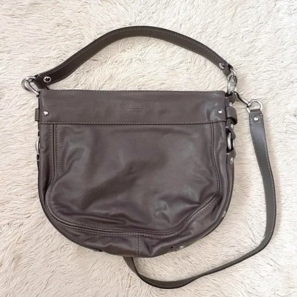 Coach Handbags - Coach Zoe Taupey Gray Leather 2-Way Hobo ATB Shoulder Bag Purse - 12.5” x 10”